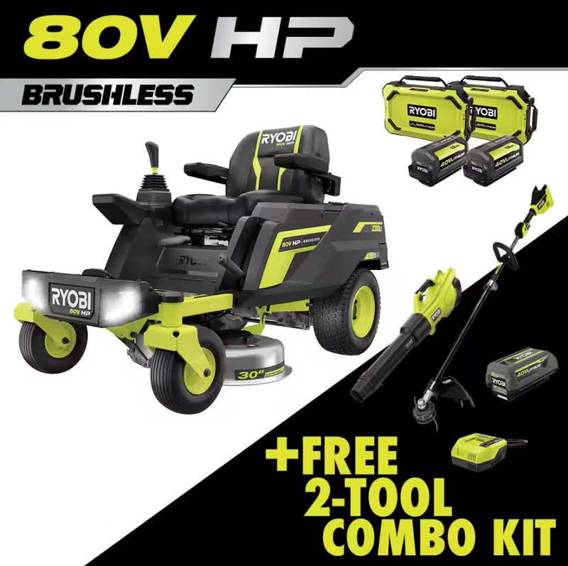 80V HP Brushless 42 In. Battery Electric Cordless Zero Turn Riding Mower (2) 80V Batteries (2) 40V Batteries and Charger
